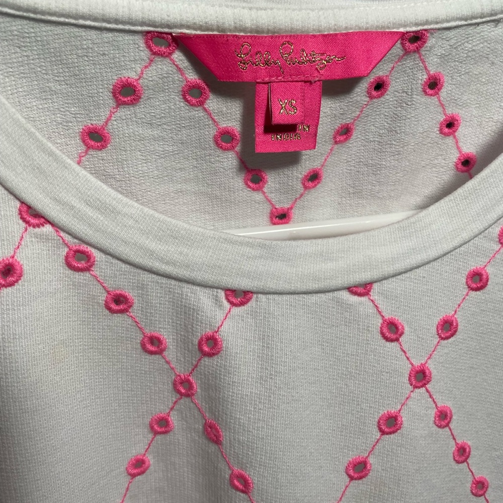 Lilly Pulitzer Jansen Eyelet Sweatshirt Prosecco Pink Oversized Diamond Knit Xs - Picture 4 of 6